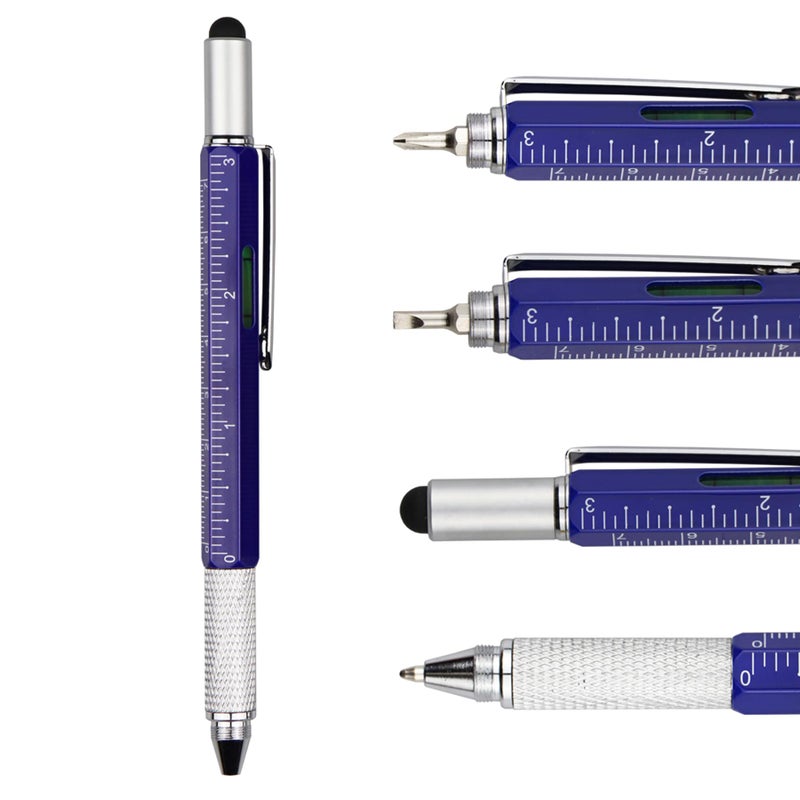 DUNBONG Metal Multi tool Pen 6-in-1 Stylus Pen - With Screwdriver, Ballpoint Pen Black ink, Stylus pen, Level and Ruler, 1-Count (Blue) - Image 1